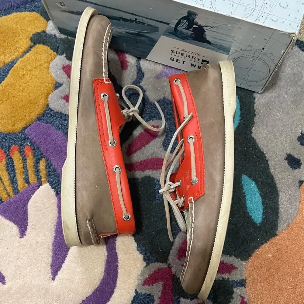 Sperry/10.5 boat/slip on shoes  - orange, tan and Cream. - Picture 3 of 8